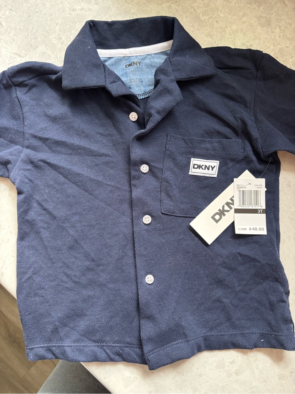 DKNY Navy Button-Down Polo Shirt for Kids